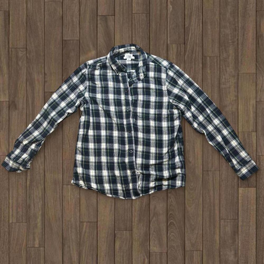 L.L.‎ Bean Relaxed Fit Flannel Long Sleeve Shirt Dark Blue with White Size M